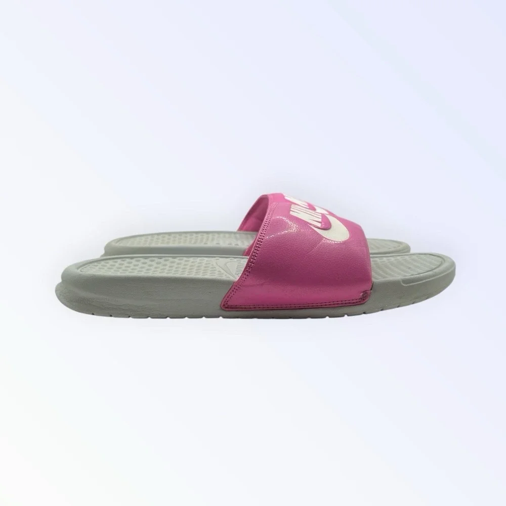 Nike Benassi JDI Slides Magenta Pink Grey Athletic Sandals WOMENS 10